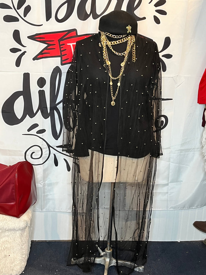 Black Beaded Sheer Duster