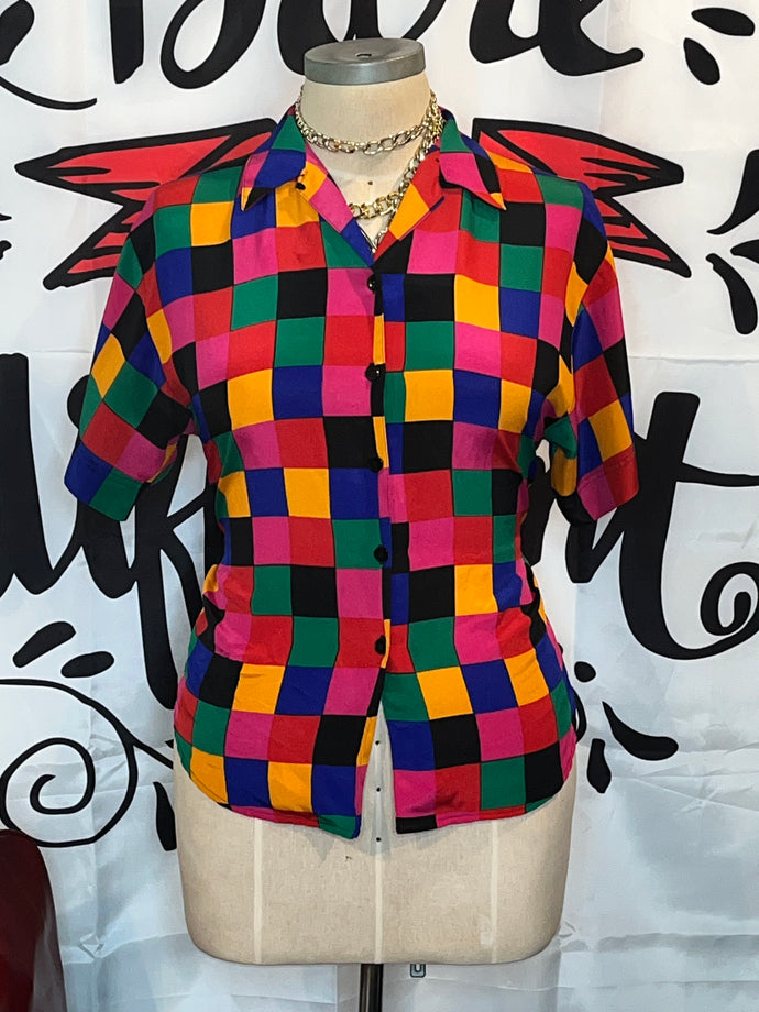 Color Block Button Up Blouse