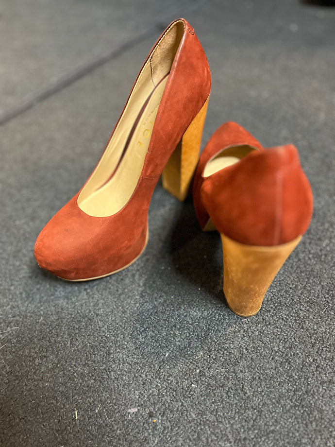 Faux Suede Wood Block Heels