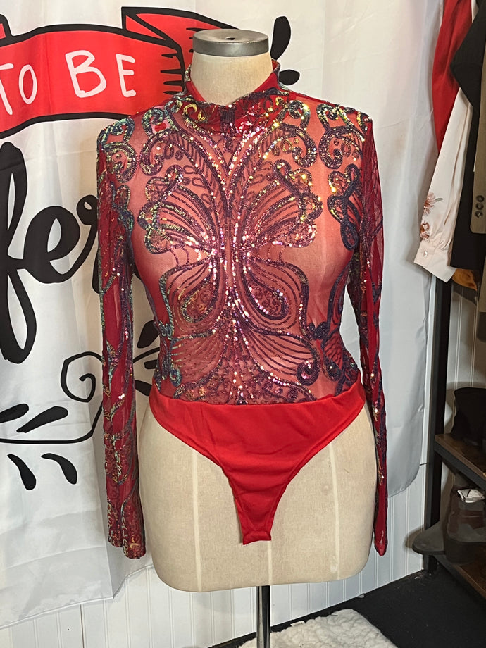 Sequined and Sheer BodySuit