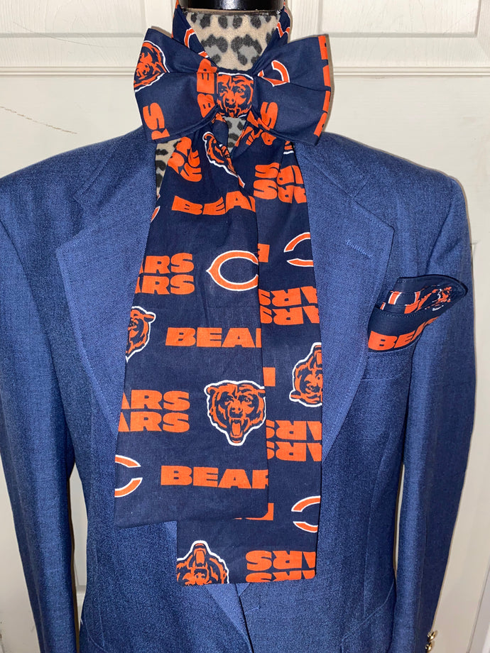 Chicago Bears Men Adjustable Bow tie and Handkerchief