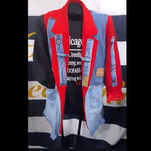 Load image into Gallery viewer, Red Denim One Sleeve “JustBlaze” Blazer
