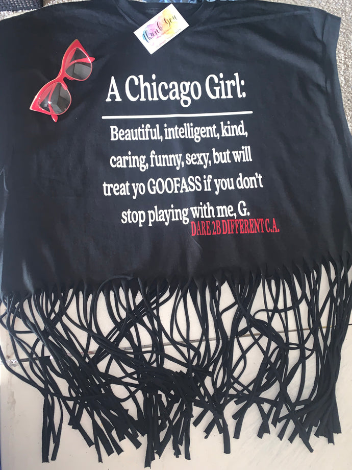 “Chicago Girl” fringe cut tee